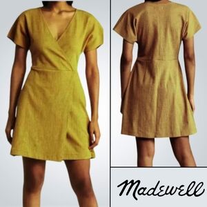 Madewell Womens Cross-Front Flutter-Sleeve Mini Dress Olive/Green Fall Size XS